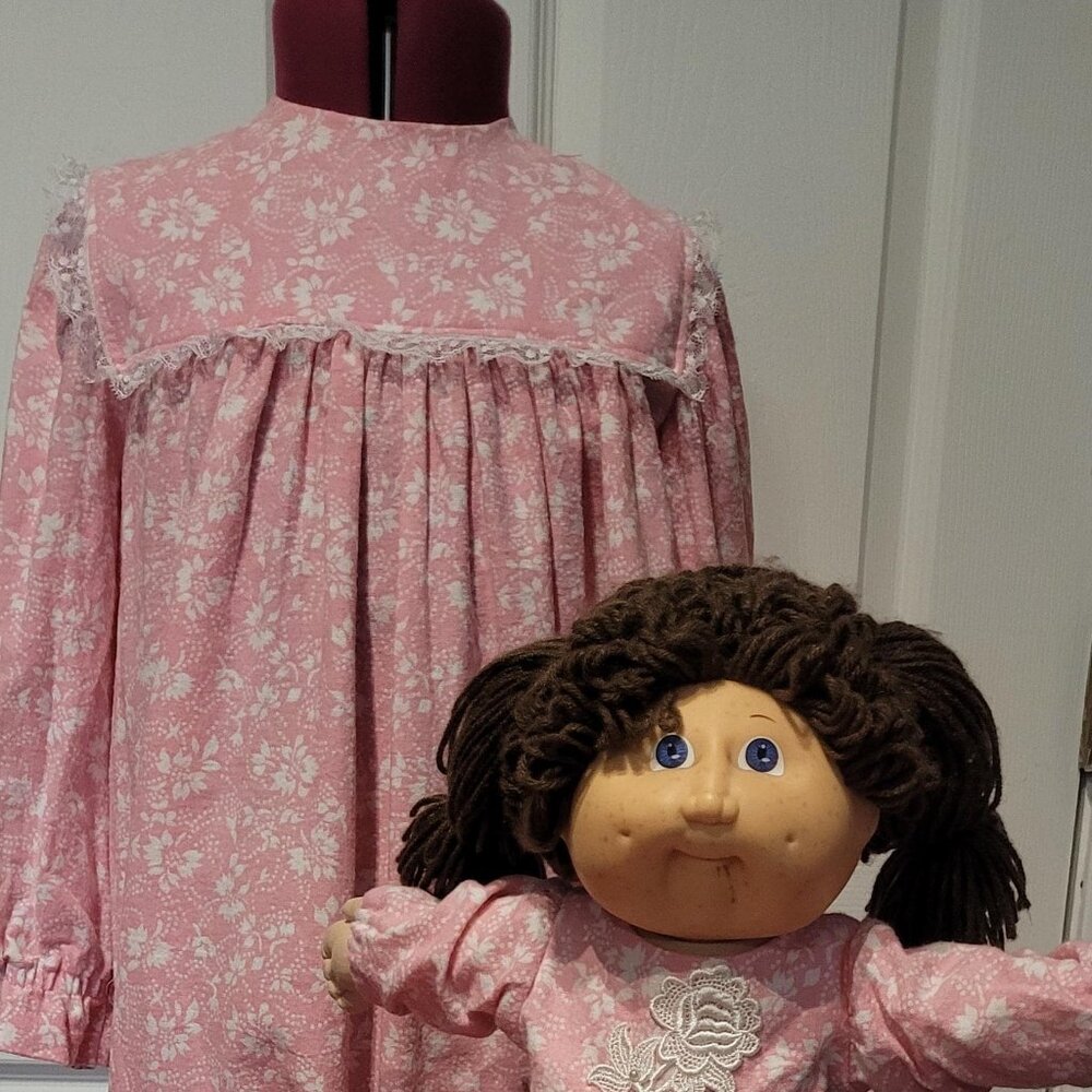 Handmade Girls nightgown with matching doll nightgown